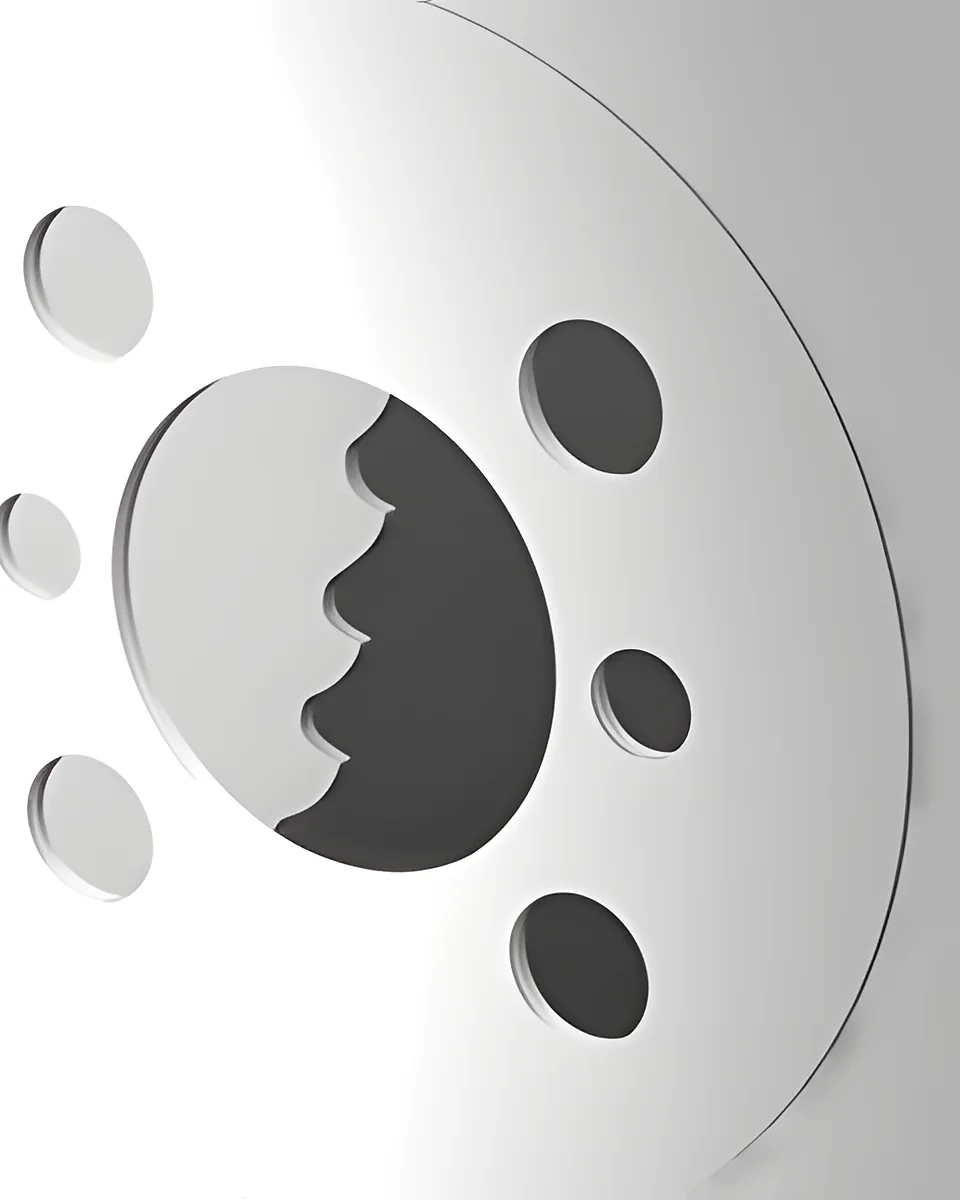 Centre hub of an HSS circular saw blade with drive pin holes